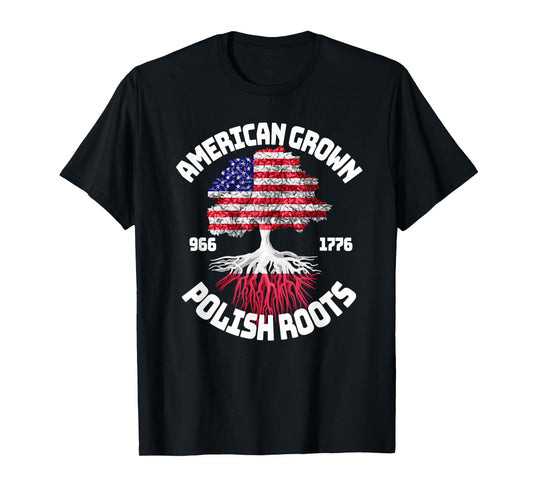 American Grown Polish Roots T-Shirt Polish American Flag T-Shirt