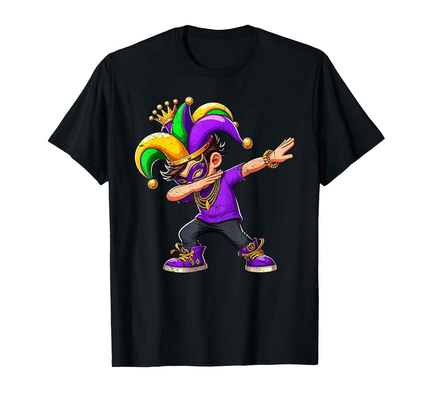 Dabbing Mardi Gras For Black Boy Outfit Jester Hat Kid T-Shirt