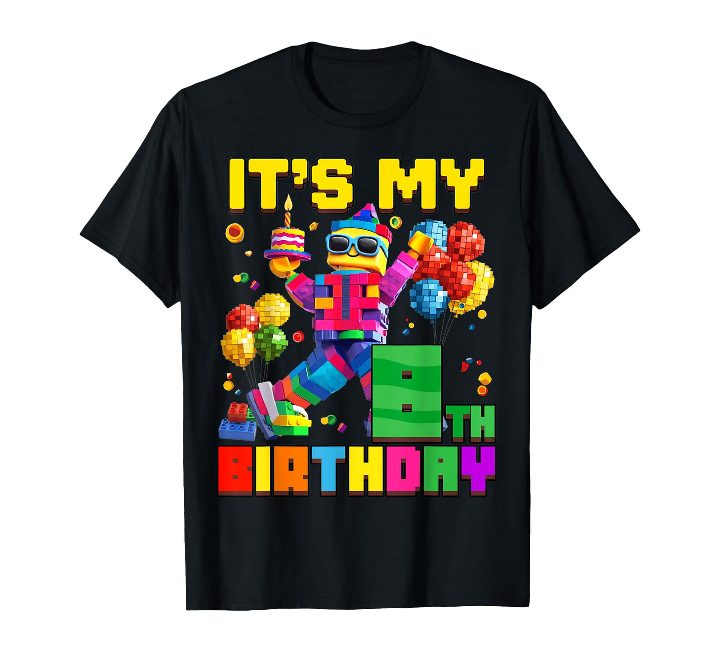 Its My 8th Eighth Birthday Building Brick 8 Years Old Boys T-Shirt