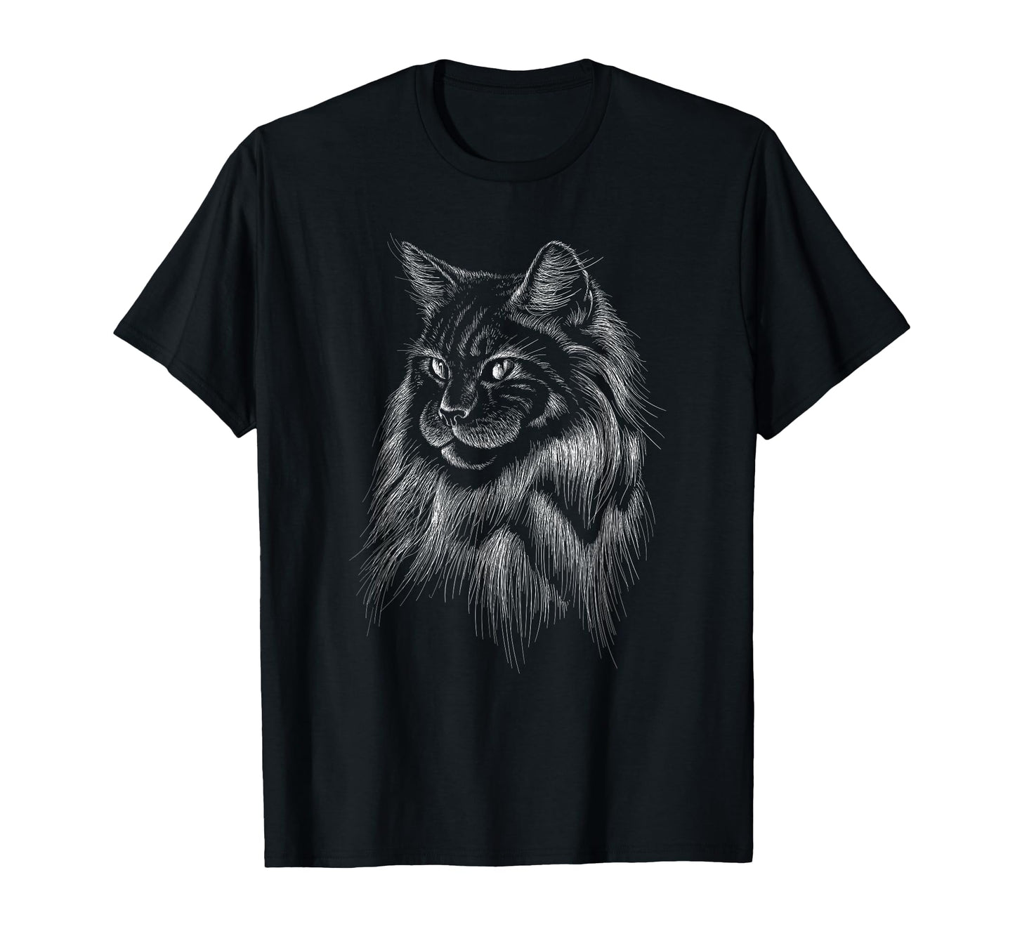 Artistic Domestic Long Haired Cat Cute Hand Drawn Animal Gif Men Women Kids T-Shirt