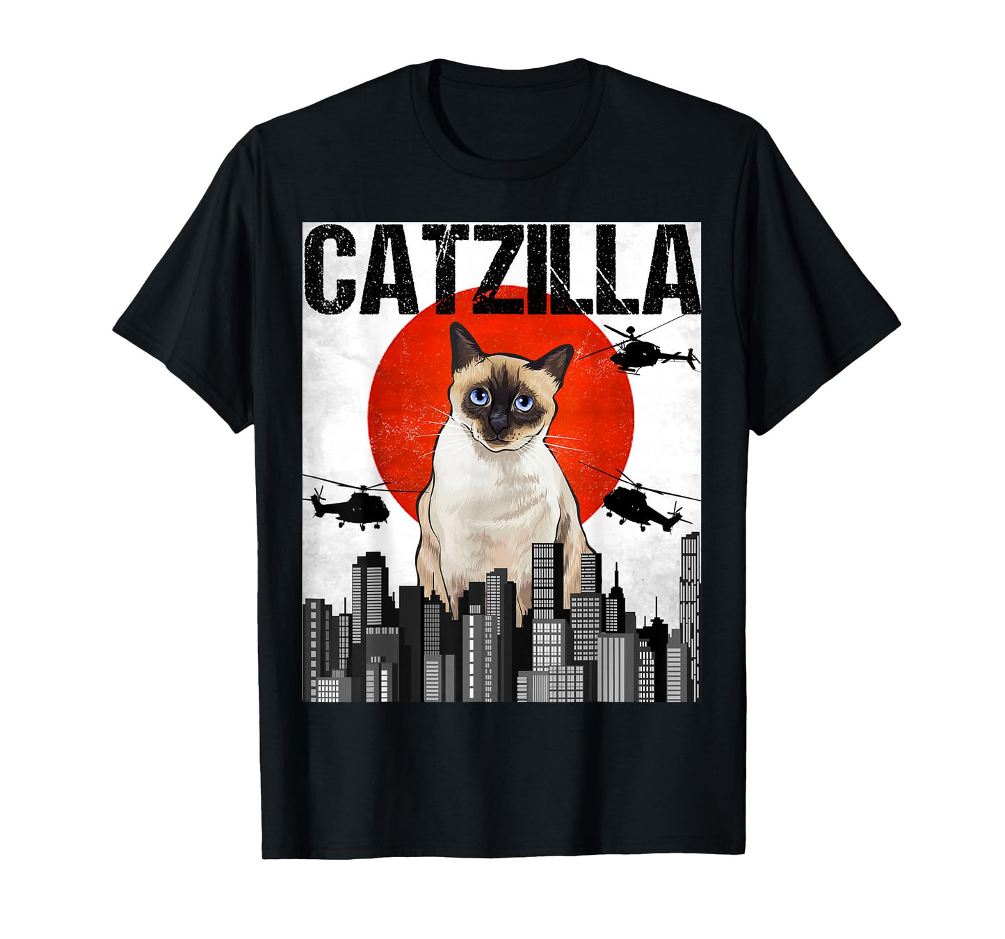 Funny Vintage Japanese Catzilla Siamese Cat T-Shirt