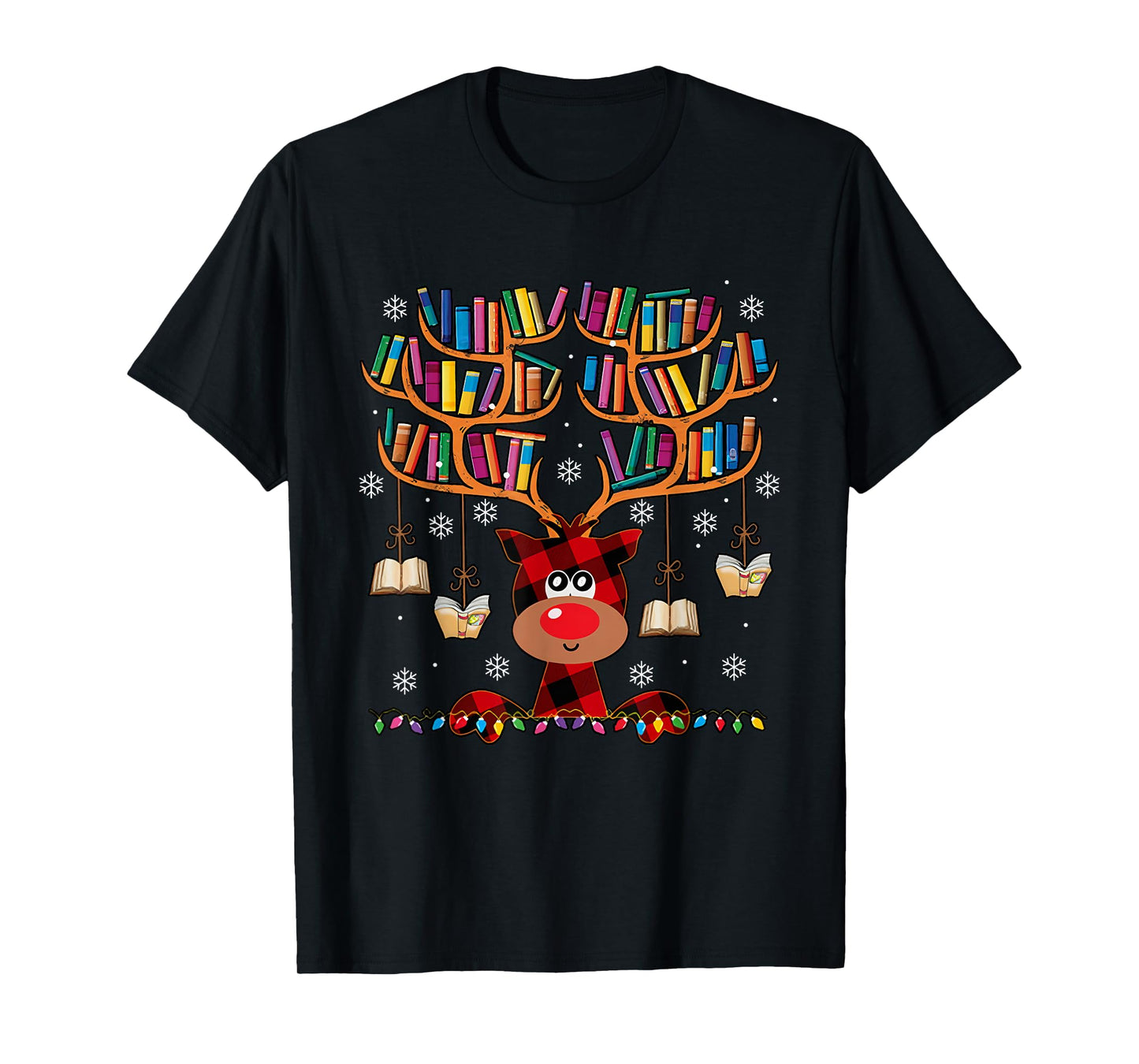 Christmas Librarian Reindeer Matching Family Book Lover Xmas T-Shirt