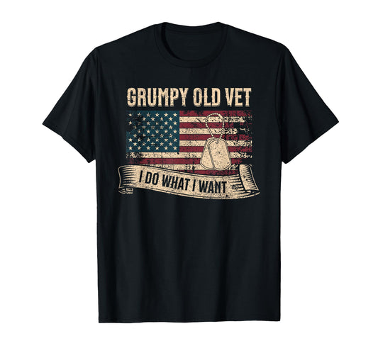 Grumpy Old Vet I Do What I Want Veteran USA American Flag T-Shirt