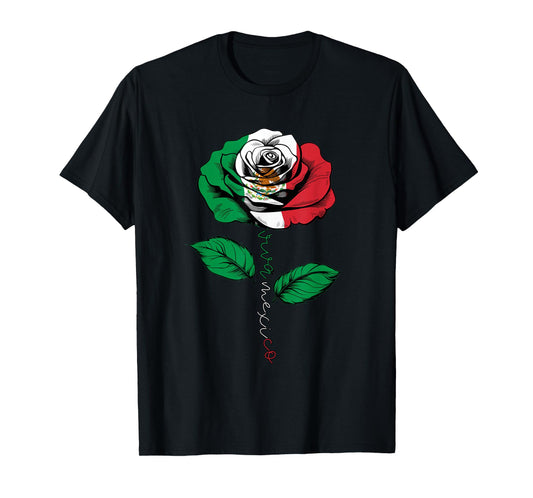 Viva Mexico Floral Rose Mexican Flag Independence Day Party T-Shirt