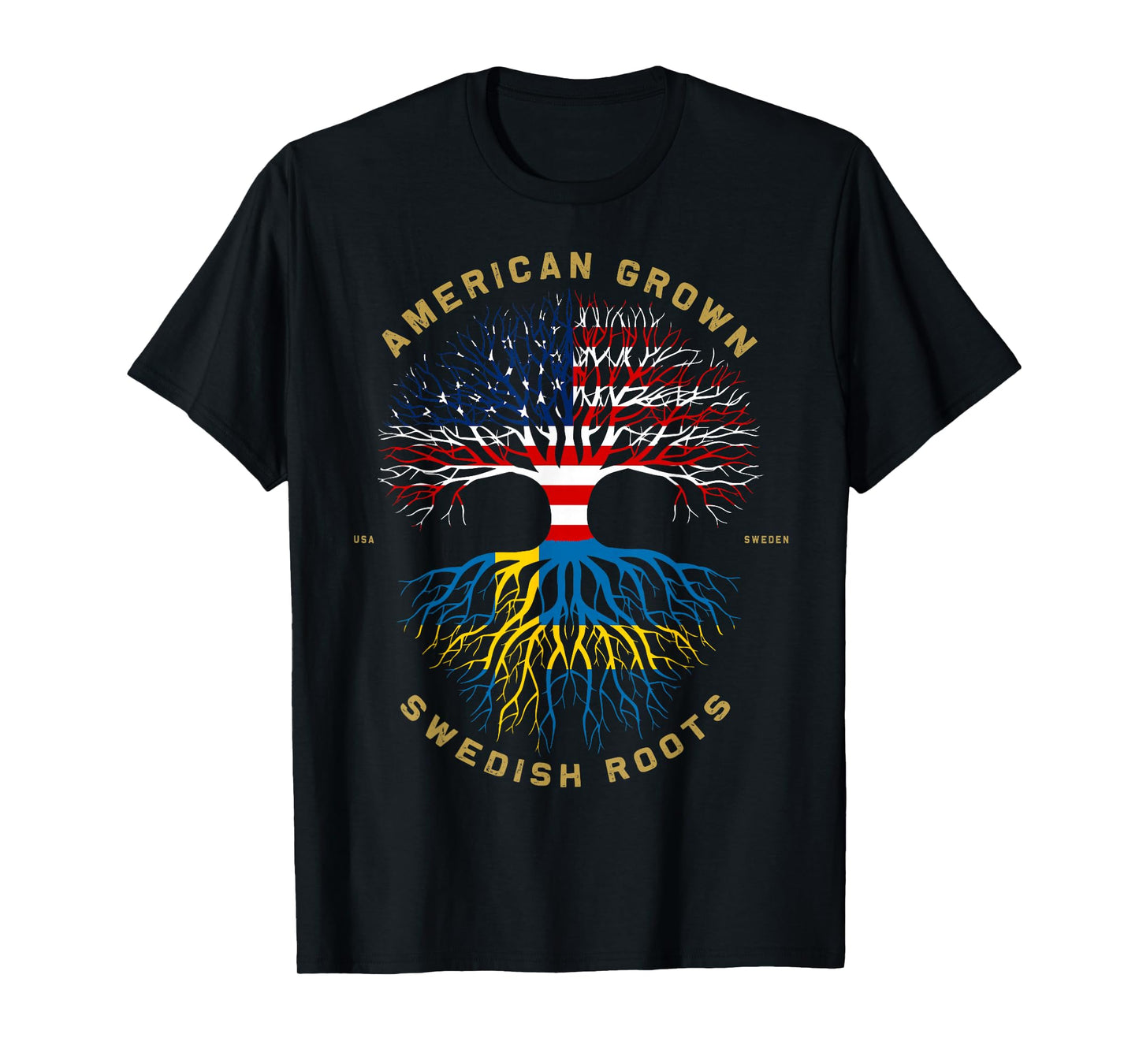 American Grown with Swedish Roots Tree USA Flag Unique Gifts T-Shirt
