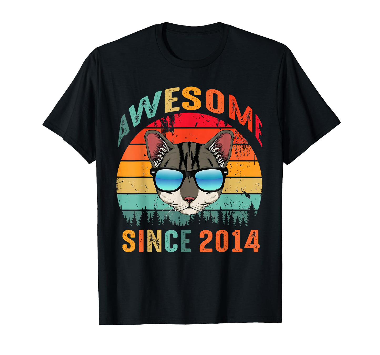 Awesome Since 2014 11th Birthday Tee 11 Yrs Old Cat Lovers T-Shirt