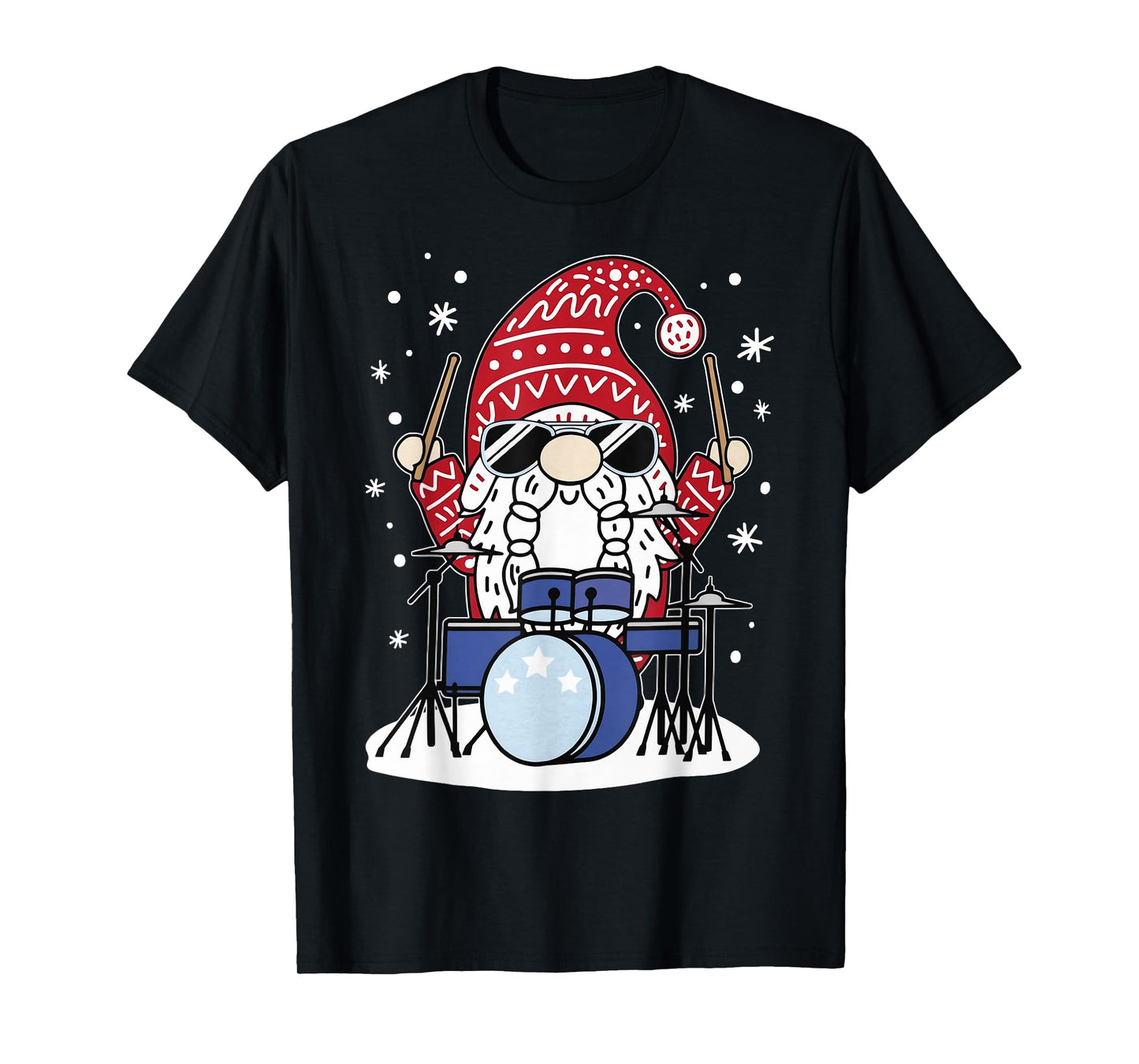 Christmas Gnome Playing Drum Player Music Lover Musician T-Shirt