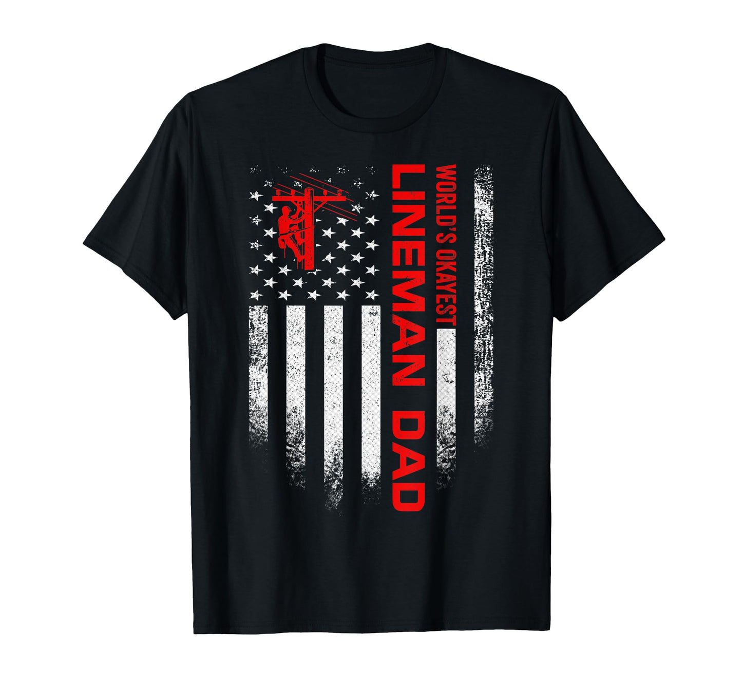 Vintage USA American Flag World's Okayest Lineman Dad Funny T-Shirt