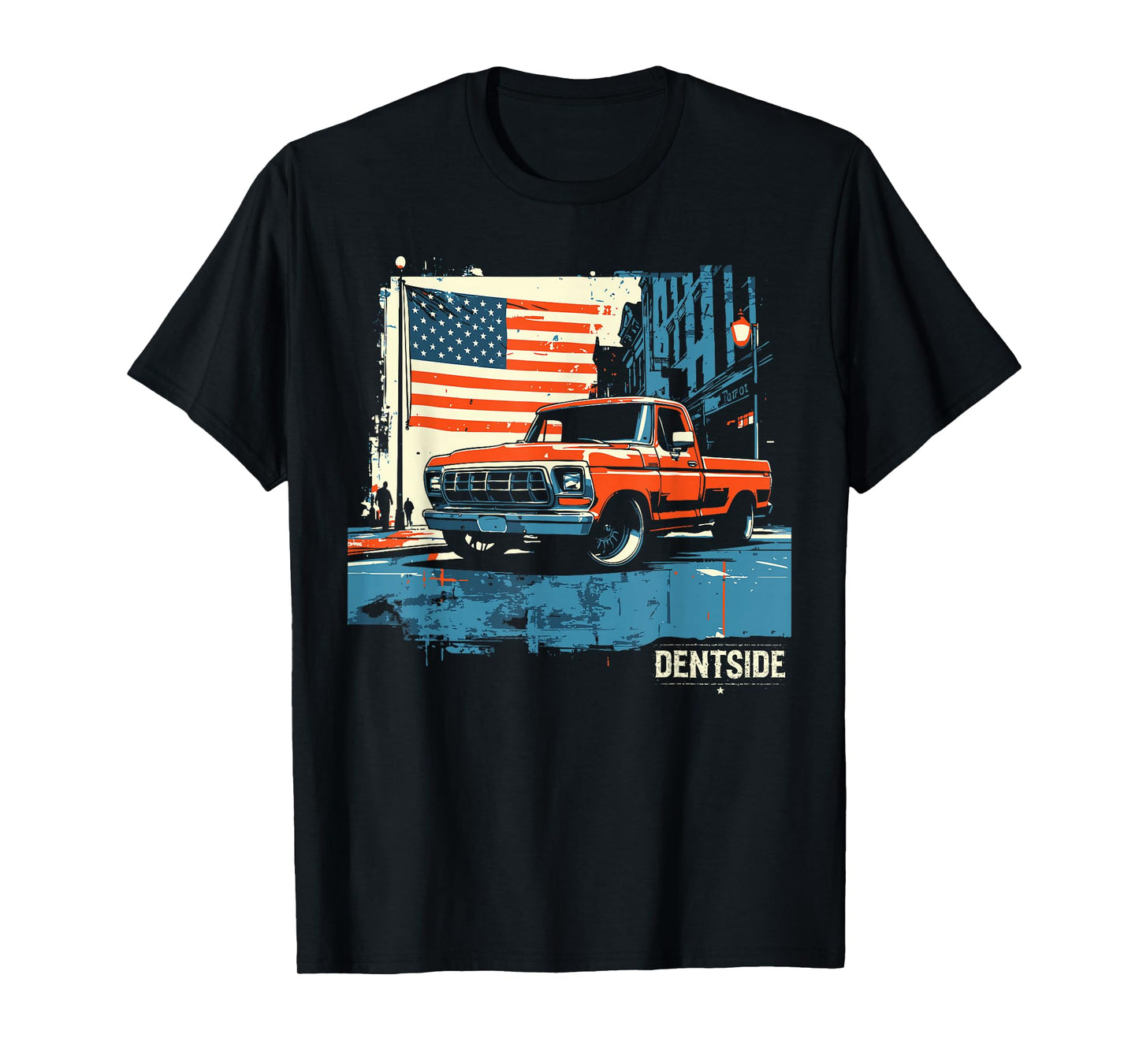 1977 Dentside Truck Single Cab Bagged City Scene Patriotic T-Shirt