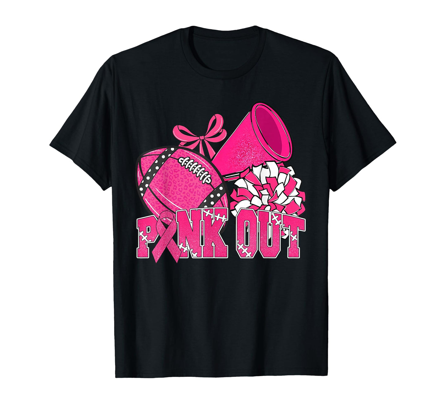 Pink Out Football Pink Bow Cheer Breast Cancer Awareness T-Shirt