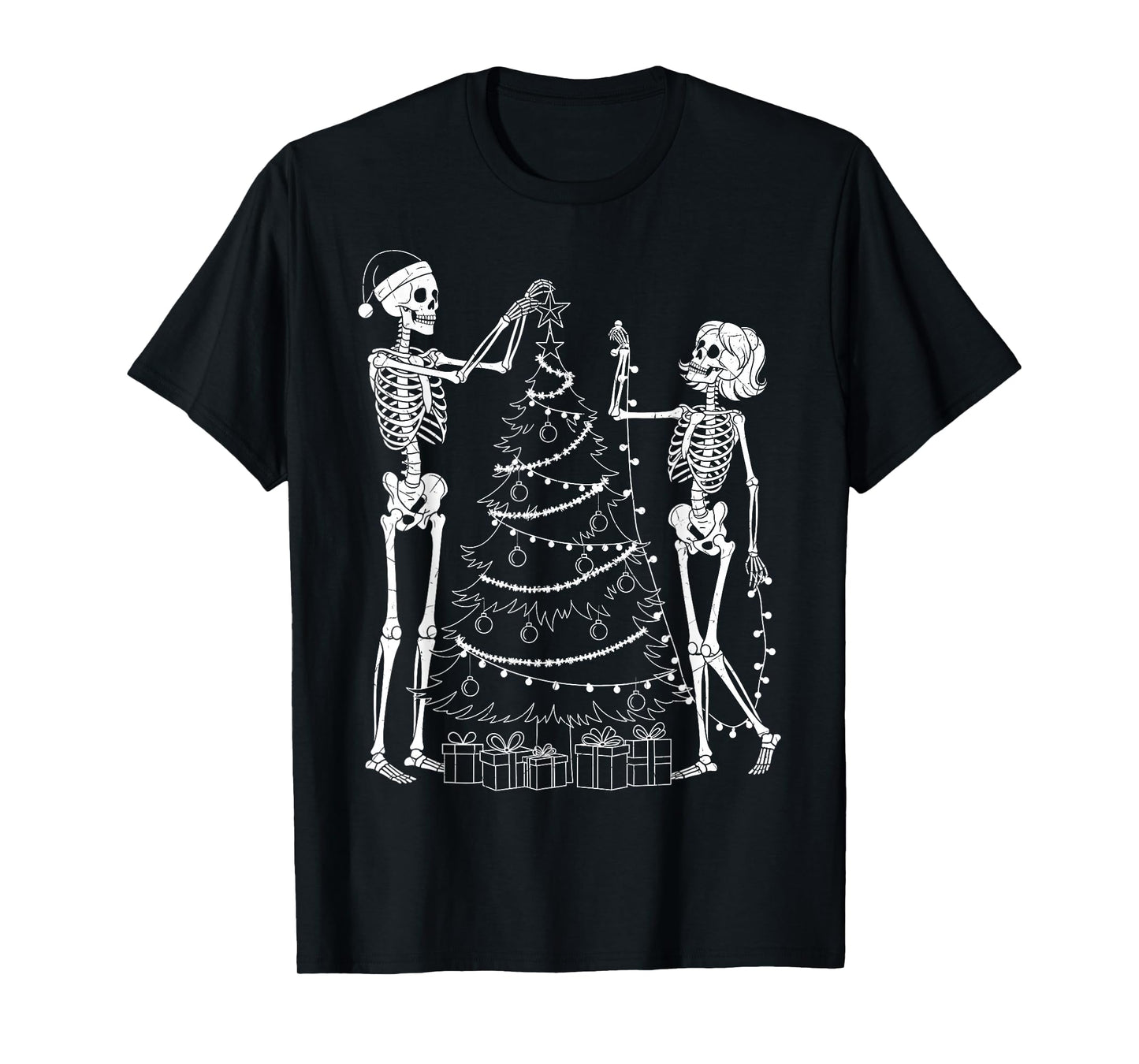 Spooky Christmas Skeletons Decorating Tree Funny Holiday T-Shirt
