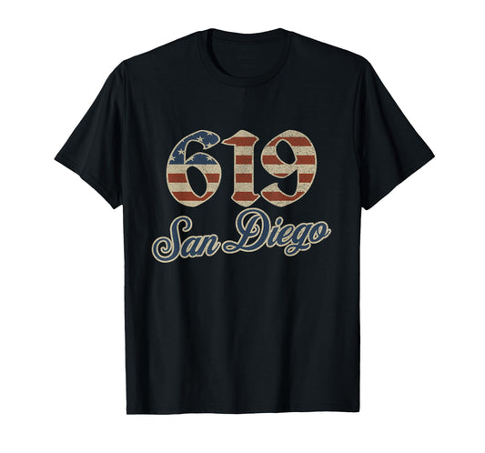 Vintage San Diego 619 Area Code Patriot USA American Flag T-Shirt