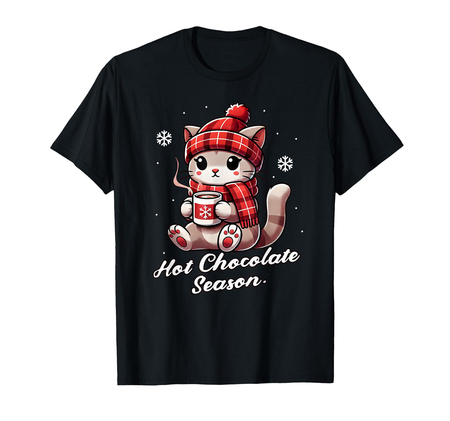 Funny Cat Hot Choco Season Merry Christmas Mom Dad Kids T-Shirt