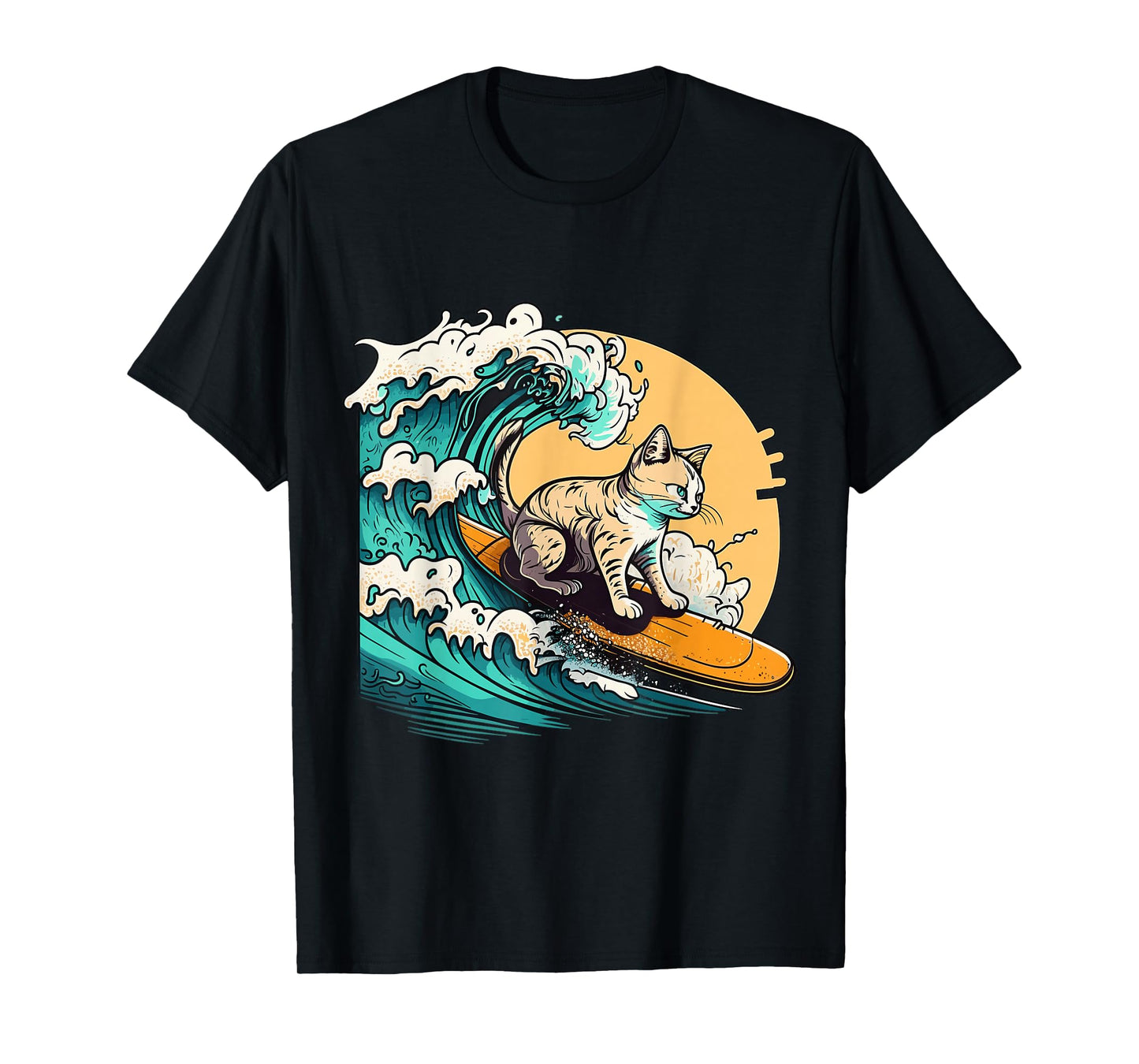 Surfer Cat, Cat On Surfboard, Cat Riding Wave, Funny Surfing T-Shirt
