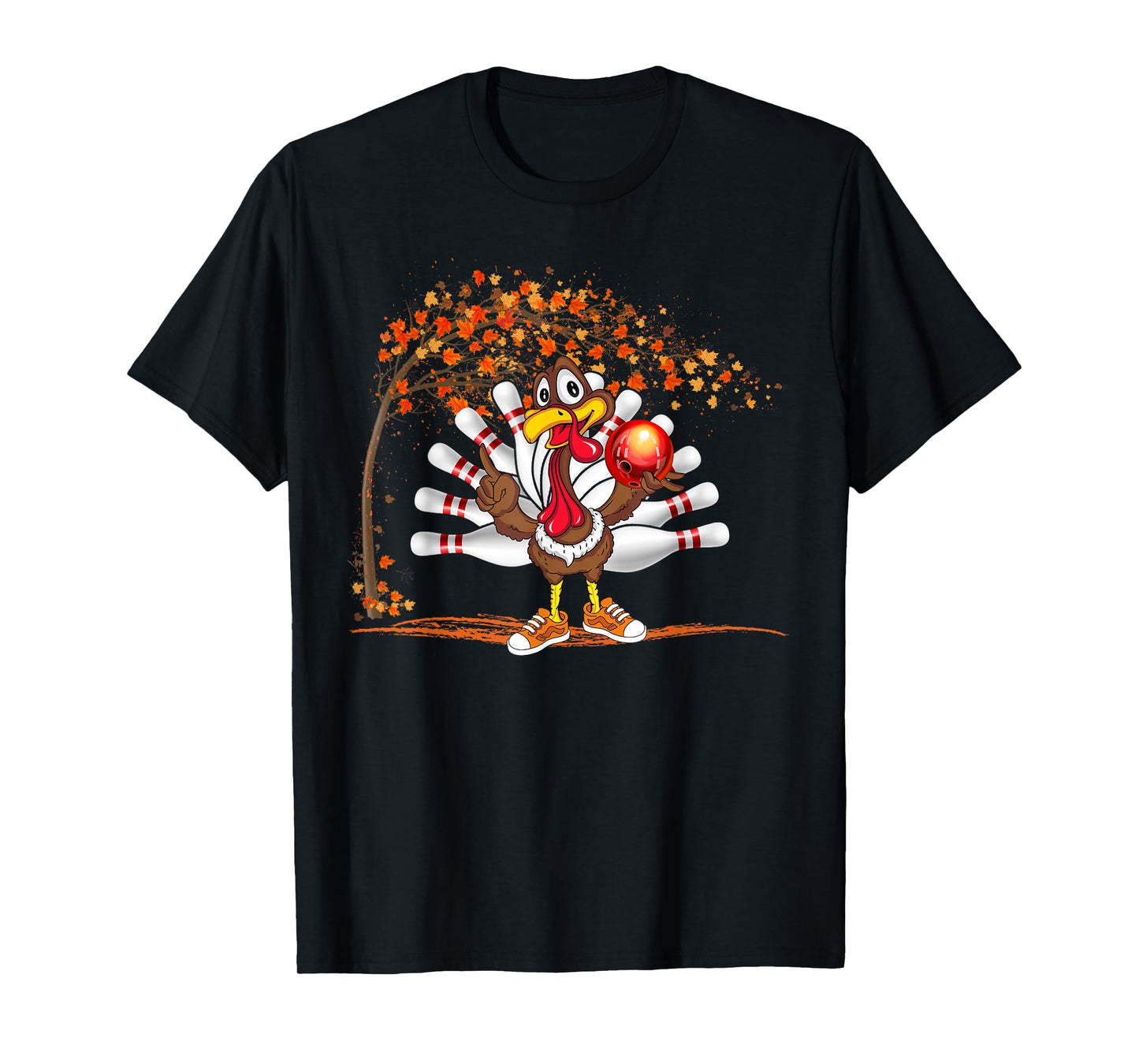 Turkey Playing Bowling Thanksgiving Turkey Tail Bowling T-Shirt
