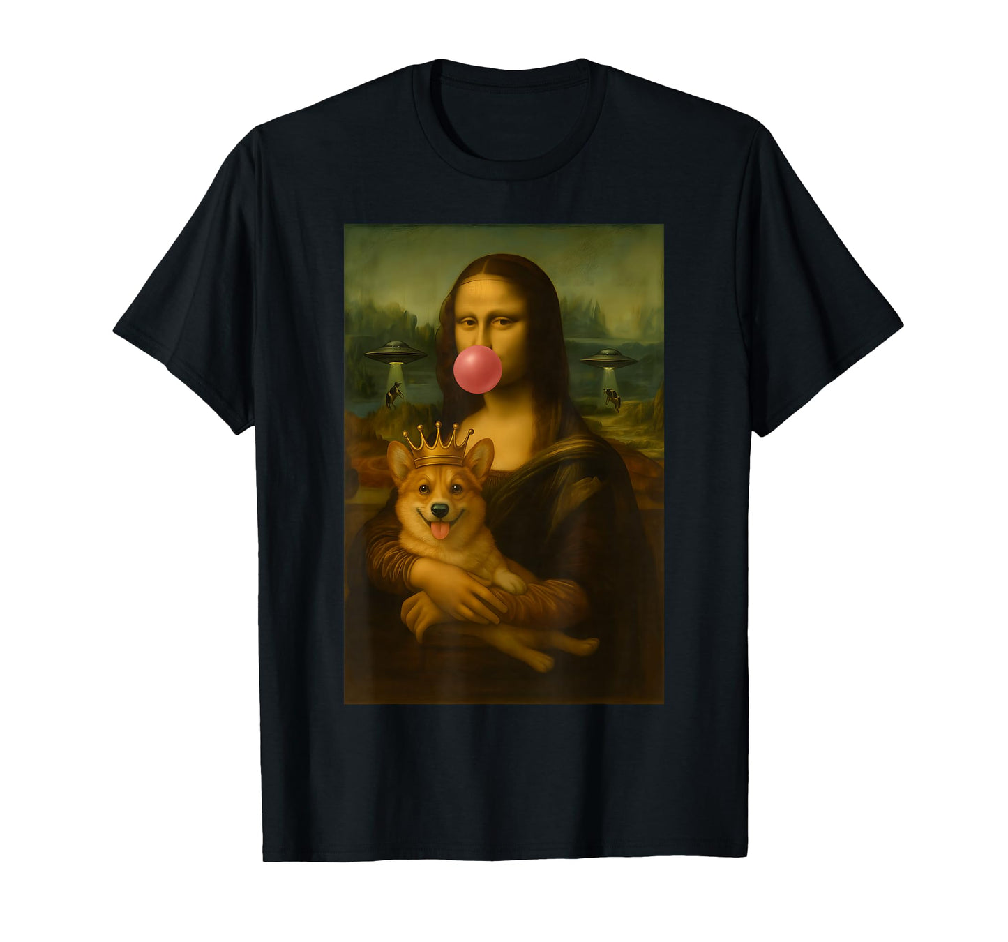 Funny Mona Lisa Corgi Ufos T-Shirt