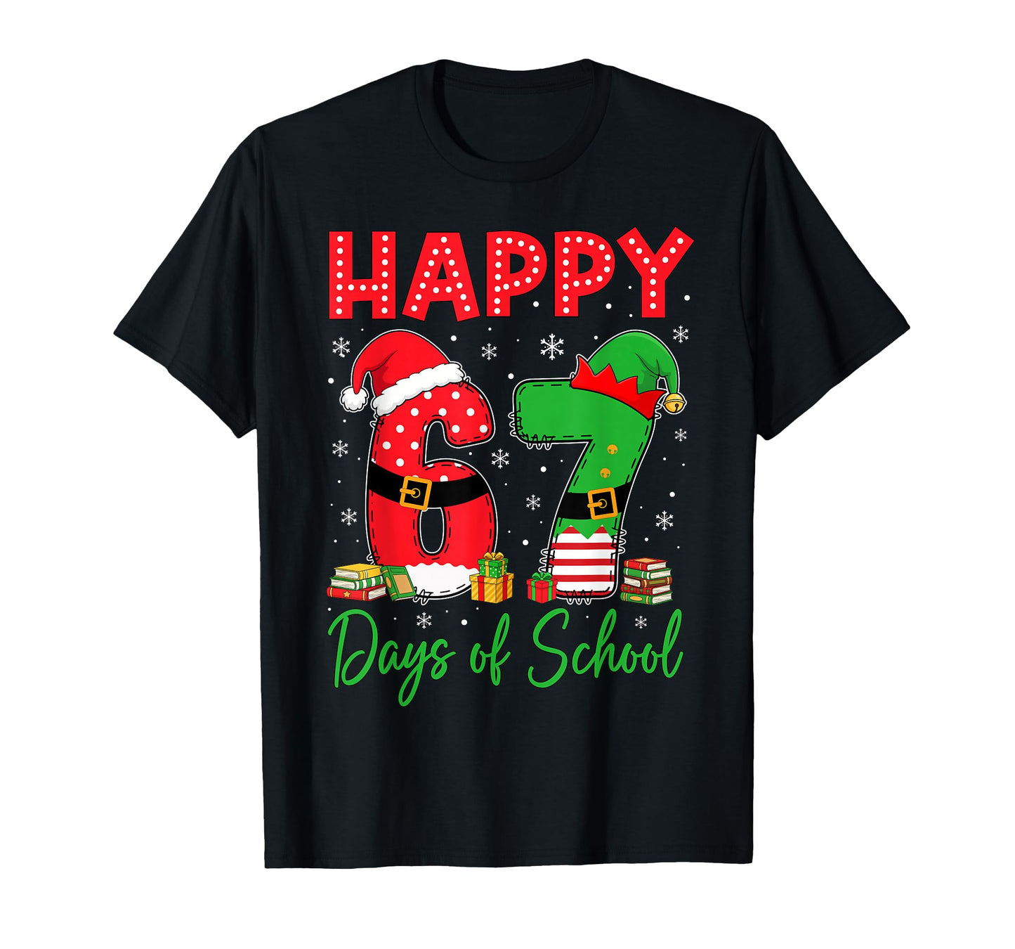 Happy 67 Days of School Six Seven 67 Christmas Santa Elf Kid T-Shirt