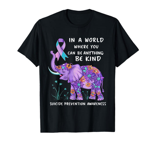 Suicide Prevention Awareness Elephant Teal & Purple Ribbon T-Shirt