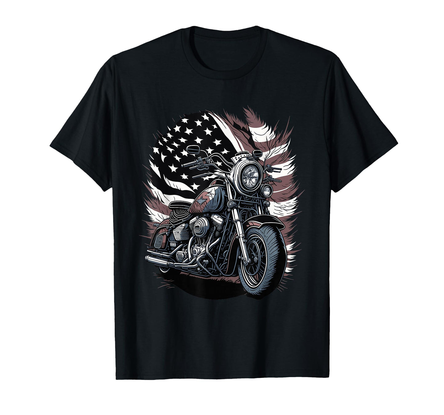 Motorcycle Vintage American Flag 4th of July Retro Biker T-Shirt