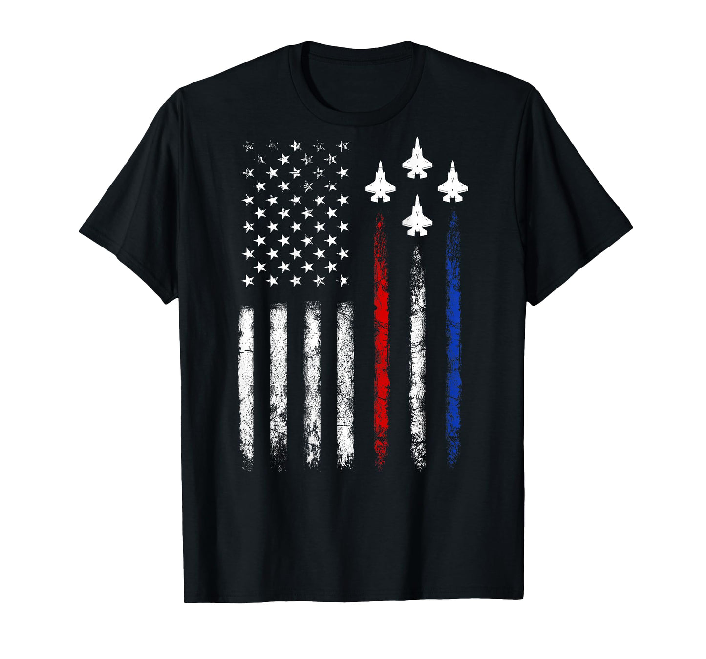 (On Back) Patriotic Shirts USA Flag Fighter Jet 4th of July T-Shirt