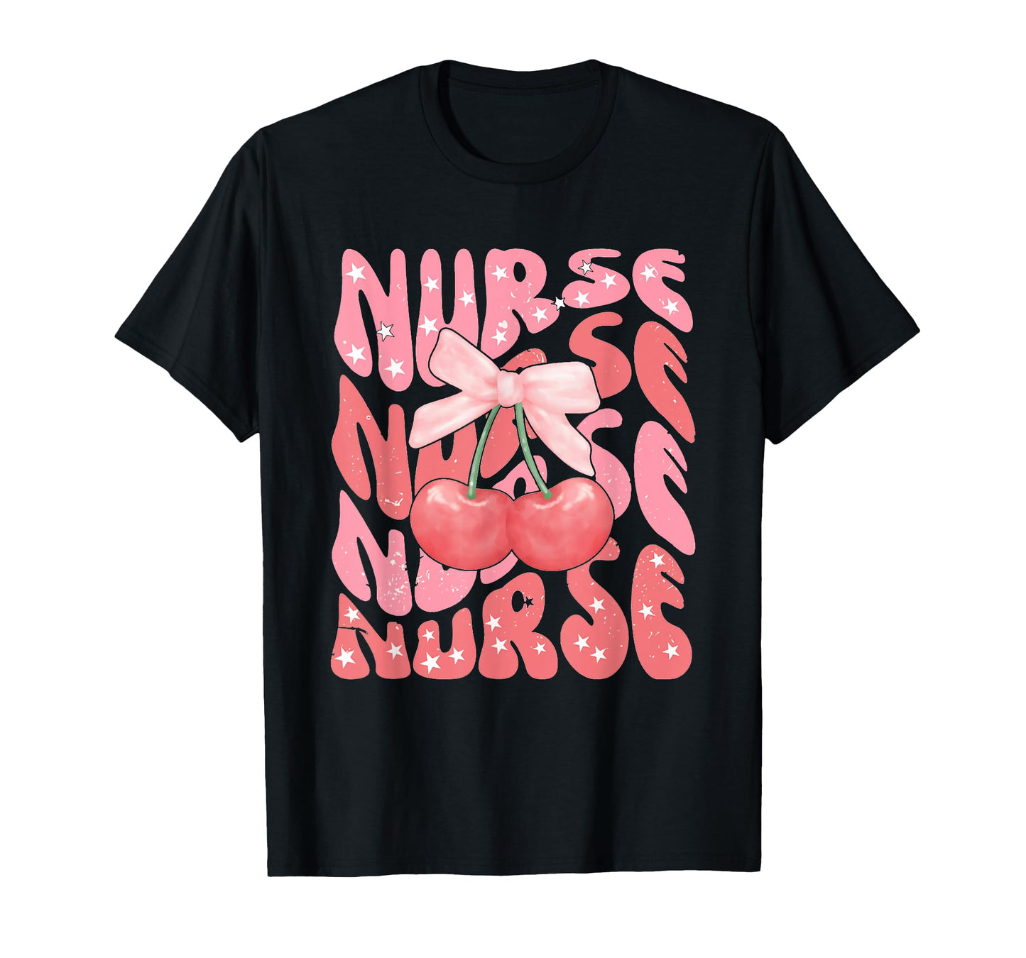 Cute Cherry Coquette Nurse Pink Bow Girlcore Nurse ICU ER RN T-Shirt