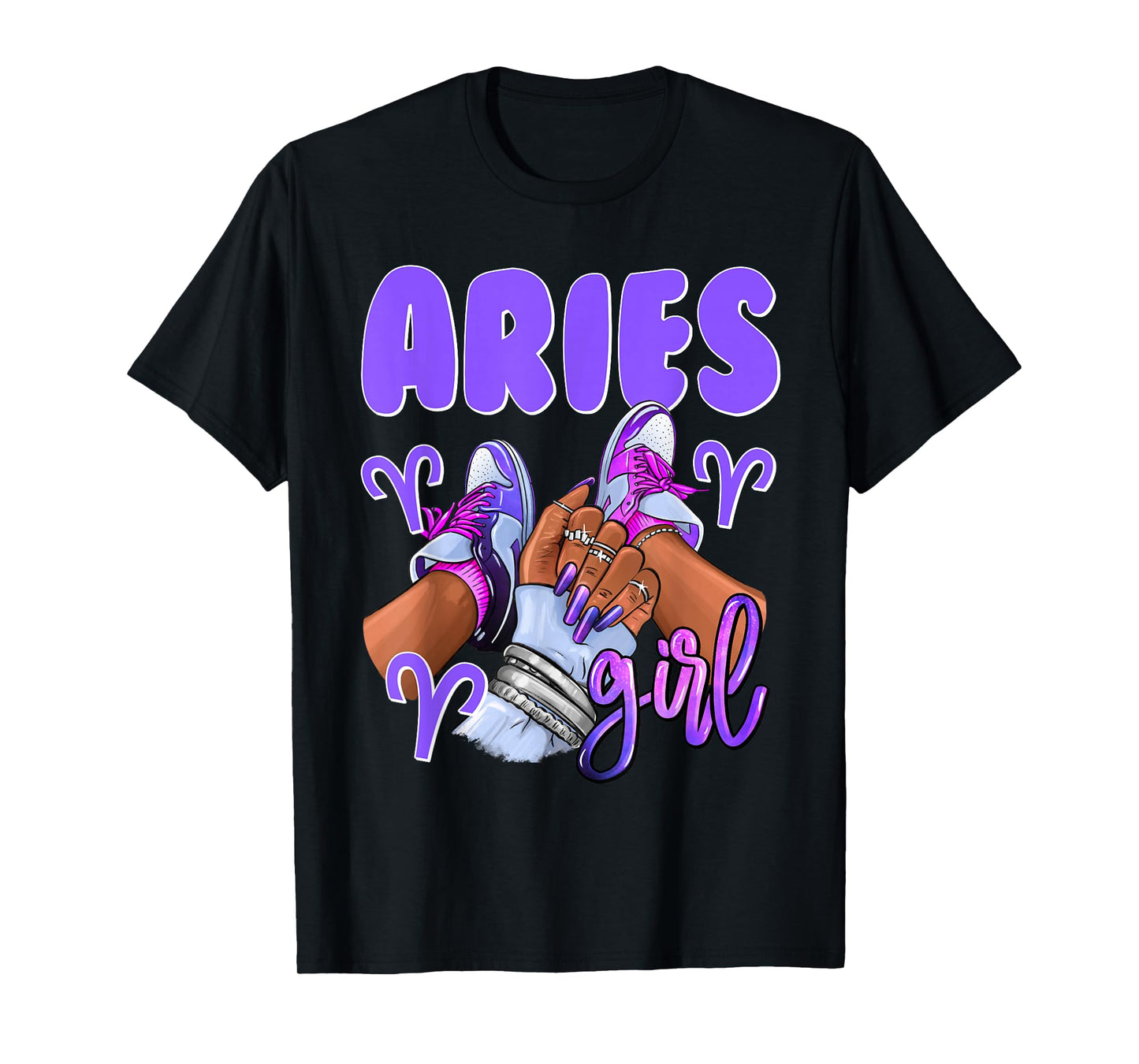 Aries Girl African American Women Sneakers Zodiac T-Shirt