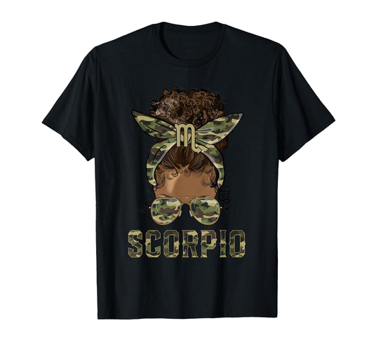 Scorpio Girl Camouflage Camo Black Women Zodiac Sign T-Shirt