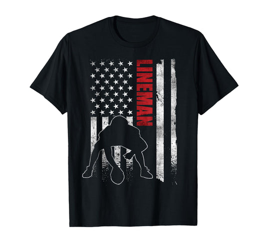 American Football Lineman Offensive Player Apparel US Flag T-Shirt