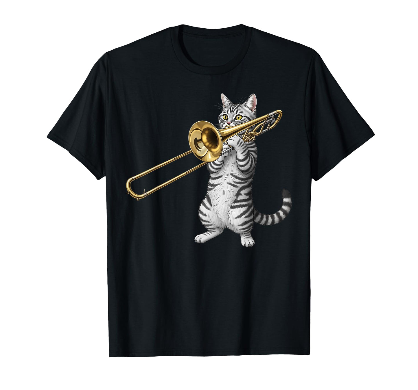 Funny Cat Playing Trombone Trombonist Men Women Kids Boys T-Shirt