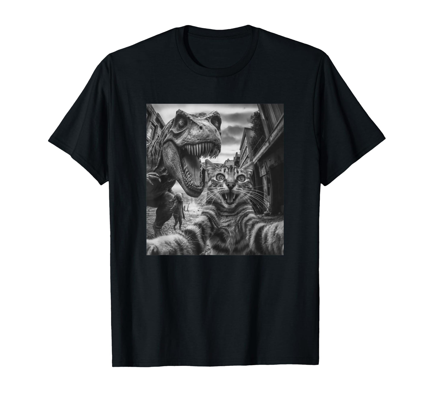 Cat T Rex Dinosaur Selfie Funny Retro Classic Photo T-Shirt