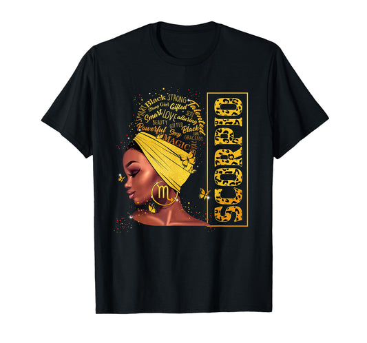 Scorpio Girl Birthday Leopard Melanin Afro Black Queen T-Shirt