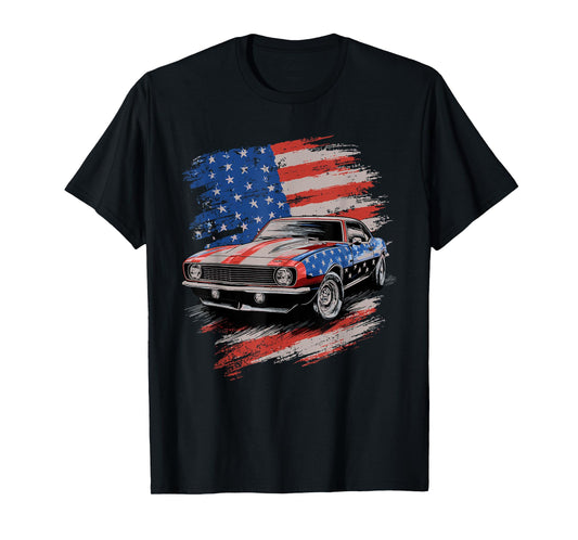 Classic Muscle Car American Flag T-Shirt