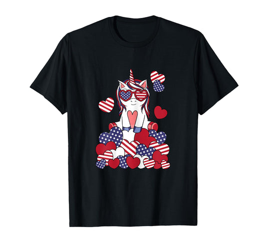 Patriotic Unicorn 4th of July USA American Flag Girls Kids T-Shirt