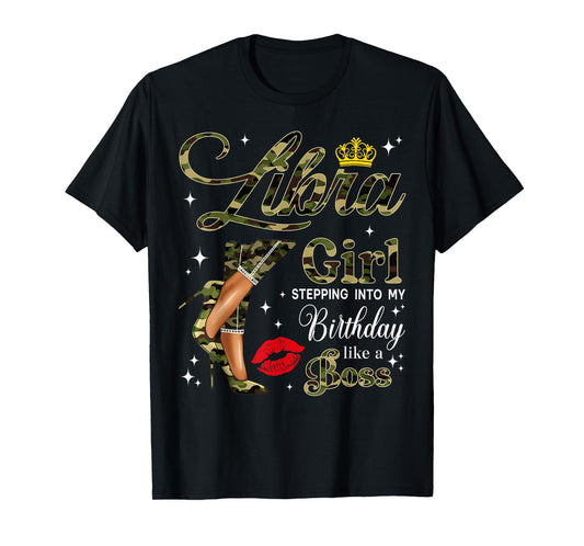 Libra Girl Camouflage Black Woman Camo Heels Zodiac T-Shirt