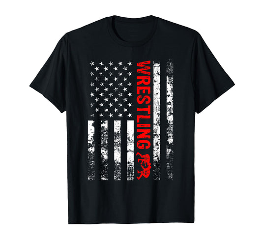 Vintage American Wrestling US Flag Wrestling Wrestler Mens T-Shirt