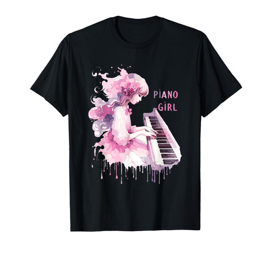 Cute Watercolor Piano Girl Pianist Keyboard Musician Music T-Shirt
