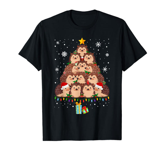 Cute Hedgehog Christmas Tree Funny Pajamas Xmas for Family T-Shirt