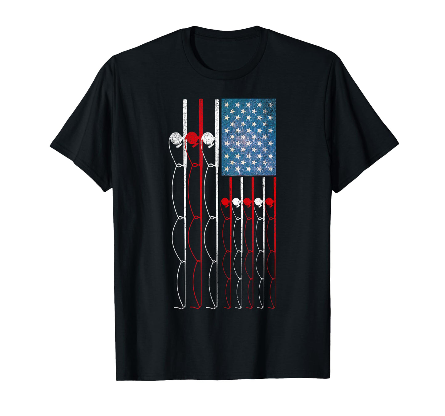 USA Flag Fishing Poles Patriotic Fisherman Flag Rod and Reel T-Shirt