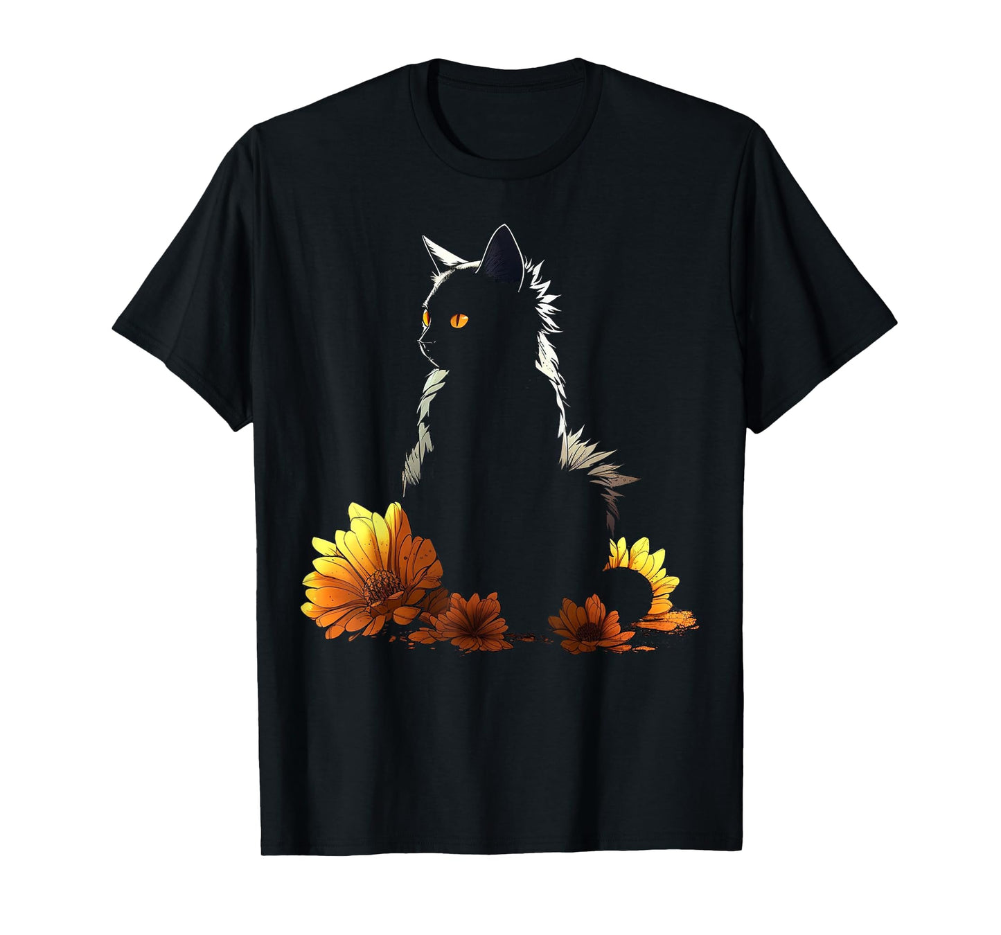 Cat Flowers Artwork - Cat Motif Animal T-Shirt