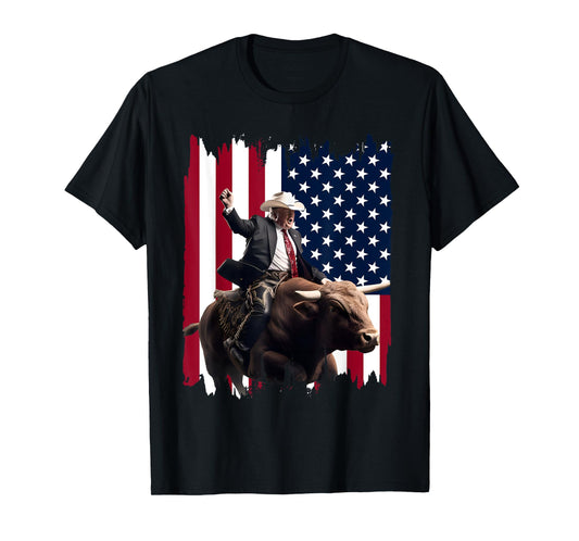 Trump Rodeo Bull Rider Patriotic American Flag 4Th Of July T-Shirt