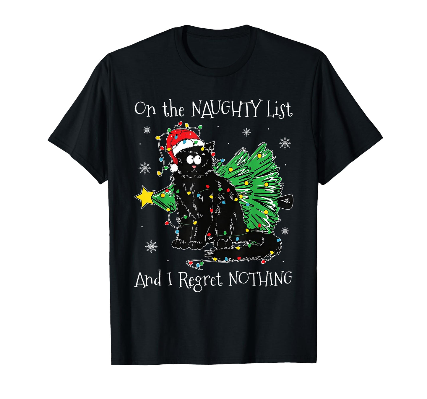 On The Naughty List And I Regret Nothing Cat Christmas Kids T-Shirt