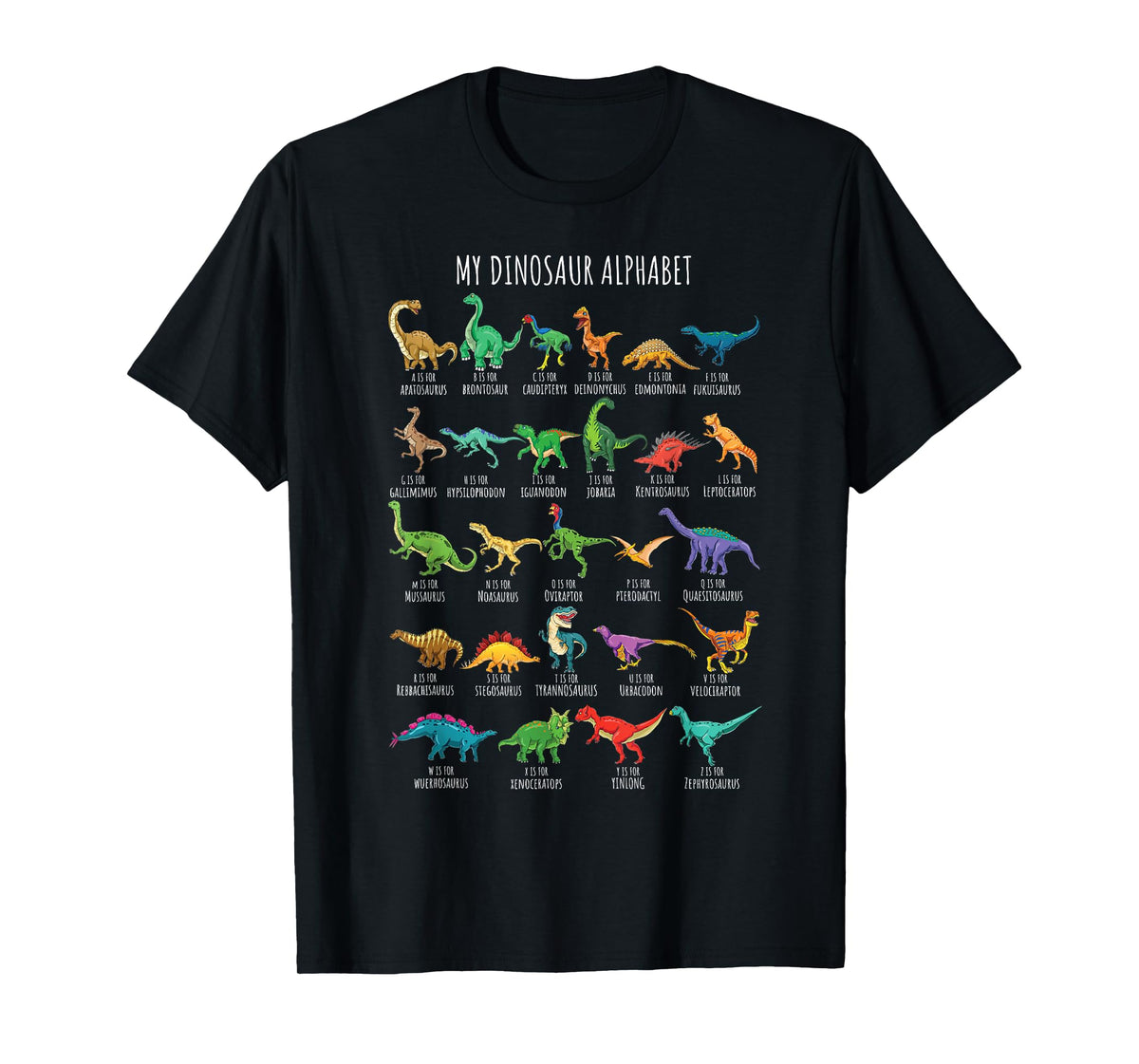 Types Of Dinosaurs Alphabet A-Z ABC Dino Identification Short Sleeve T-Shirt