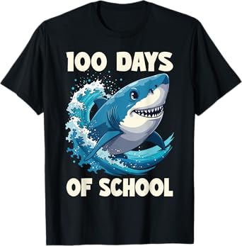100 Days Of School Funny Shark 100th Day Of School Boy Shark T-Shirt