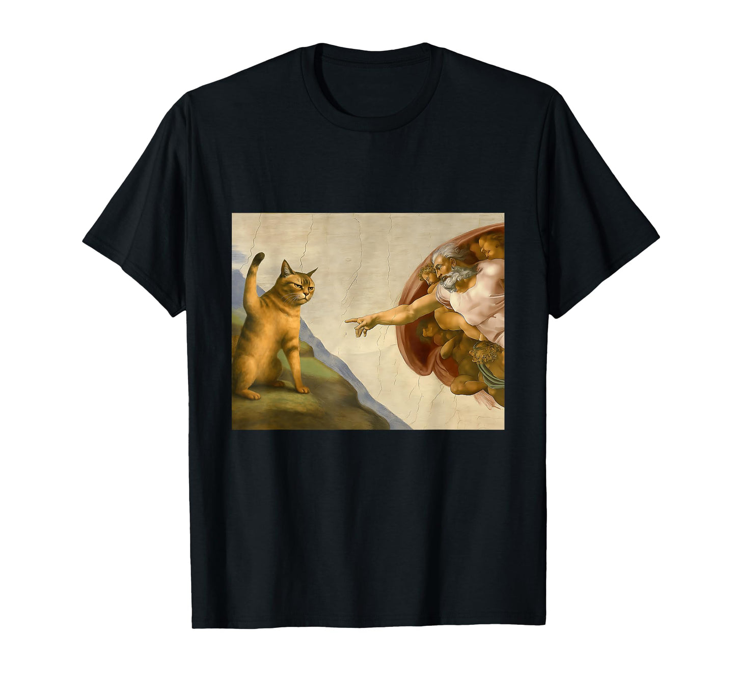 Funny Cat God Creation of Adam-Michelangelo Jesus Art Meme T-Shirt
