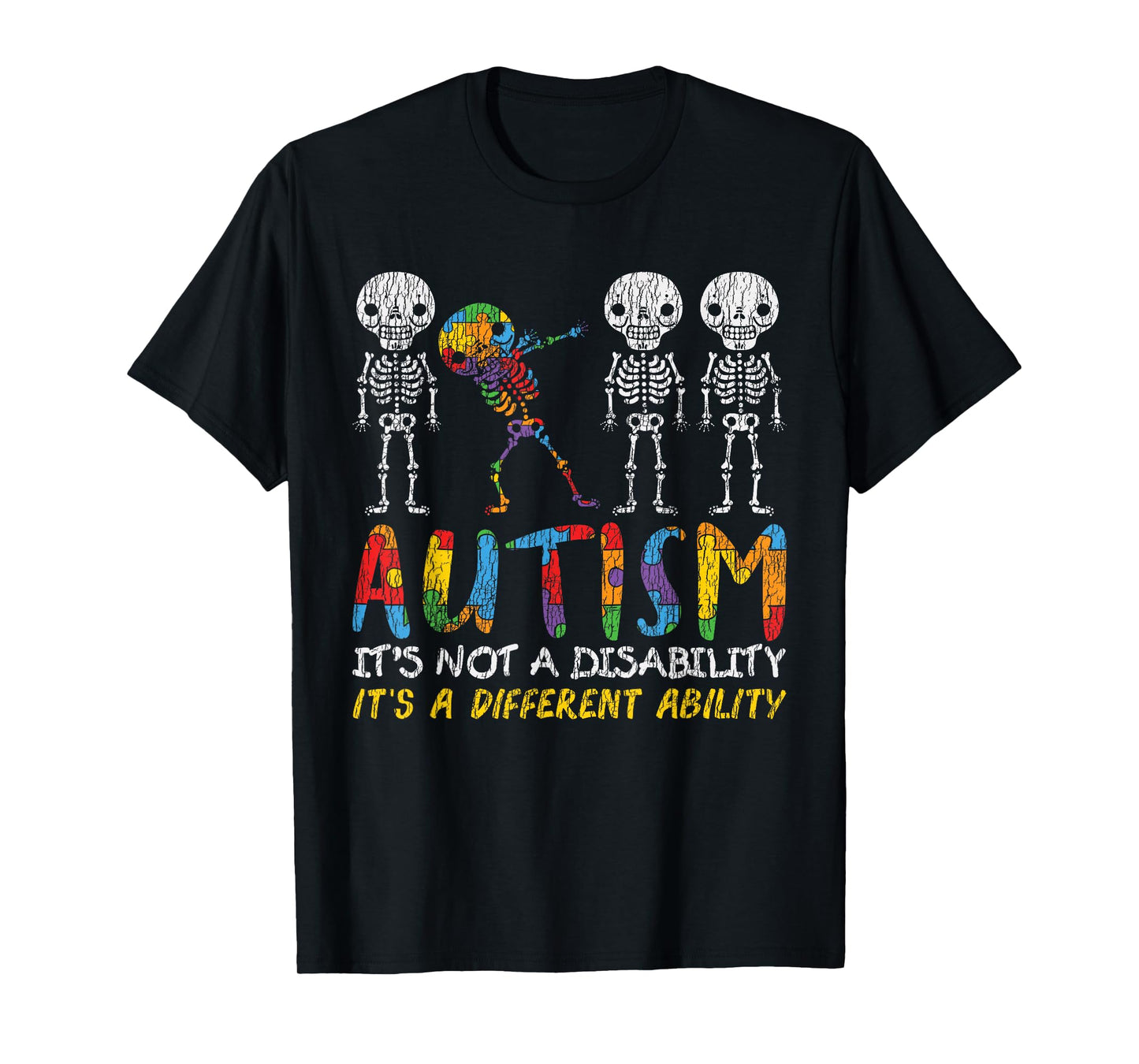Autism Awerness - Skeleton Dabbing Autistic Kids Awareness T-Shirt