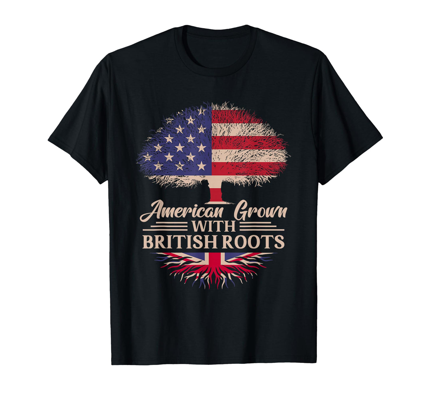 American Grown with British Roots Half American Flag British T-Shirt