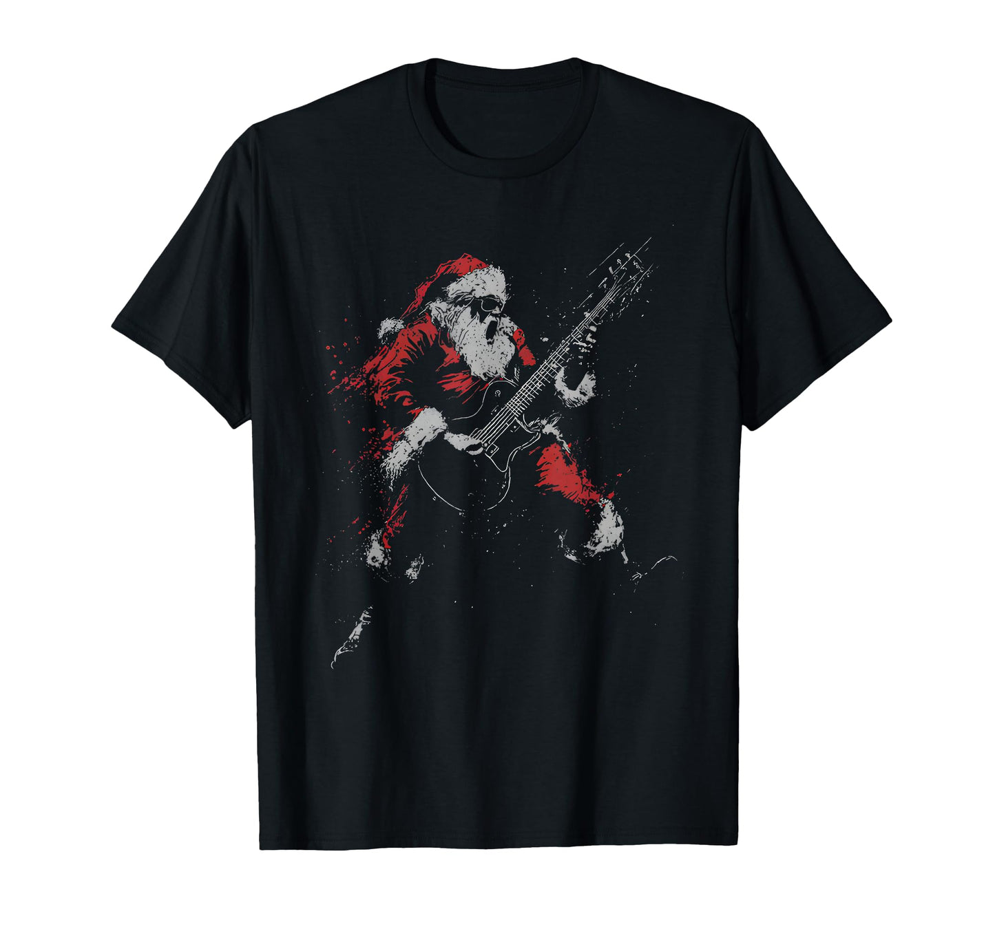 Retro 90s Christmas Rock Guitar Santa Claus Playing Guitar T-Shirt