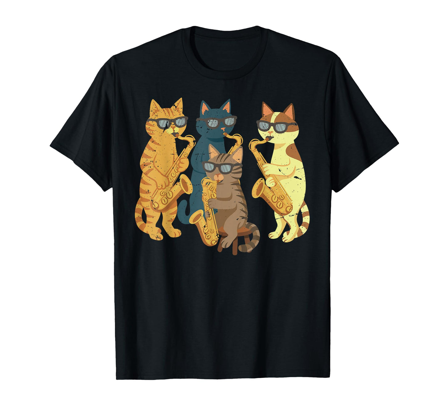 Cats Playing Saxophone Saxophonist Jazz Player Music Lover T-Shirt