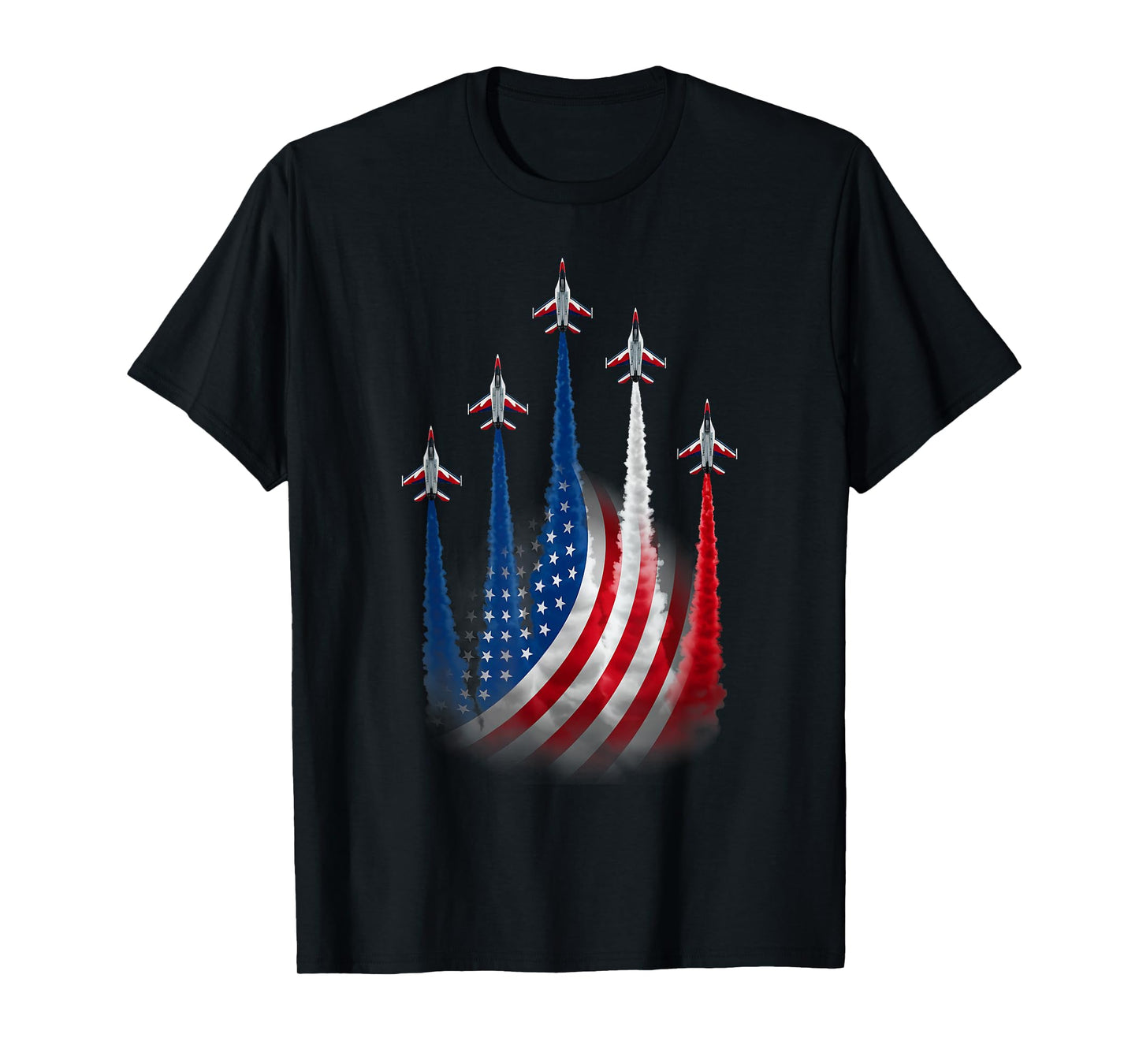 Patriotic Red White Blue USA Flag Fighter Jets 4th of July T-Shirt