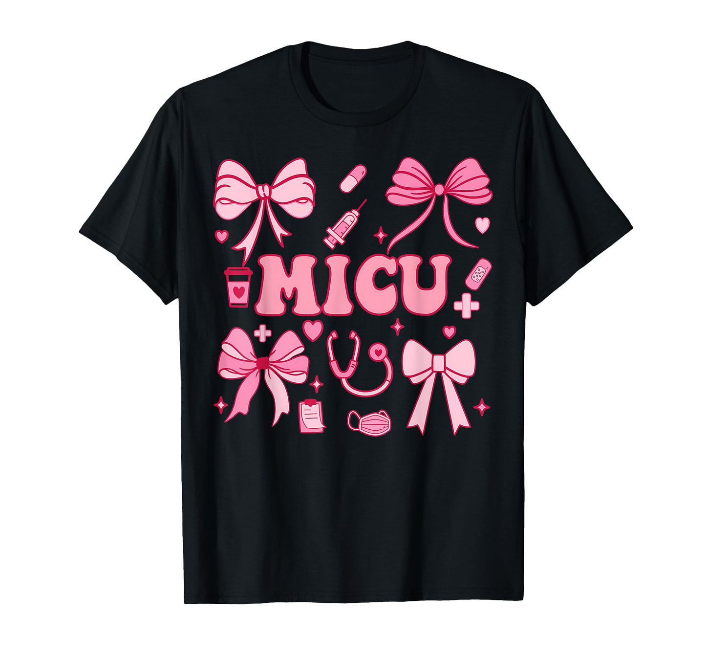Coquette Bow MICU Nurse Medical Intensive Care Unit Heart T-Shirt